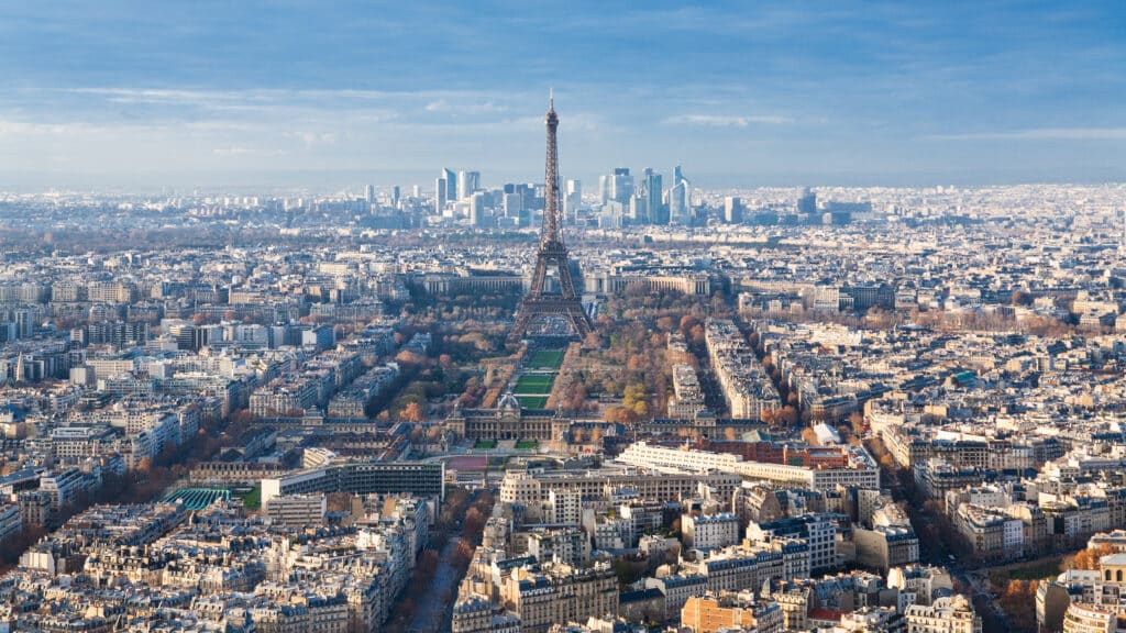 Best view of Eiffel Tower in Paris cityscape