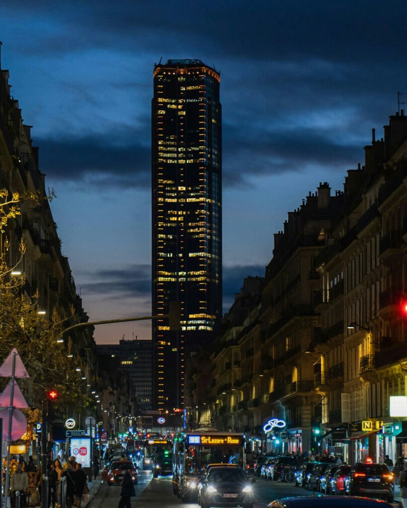 Montparnasse neighborhood at night