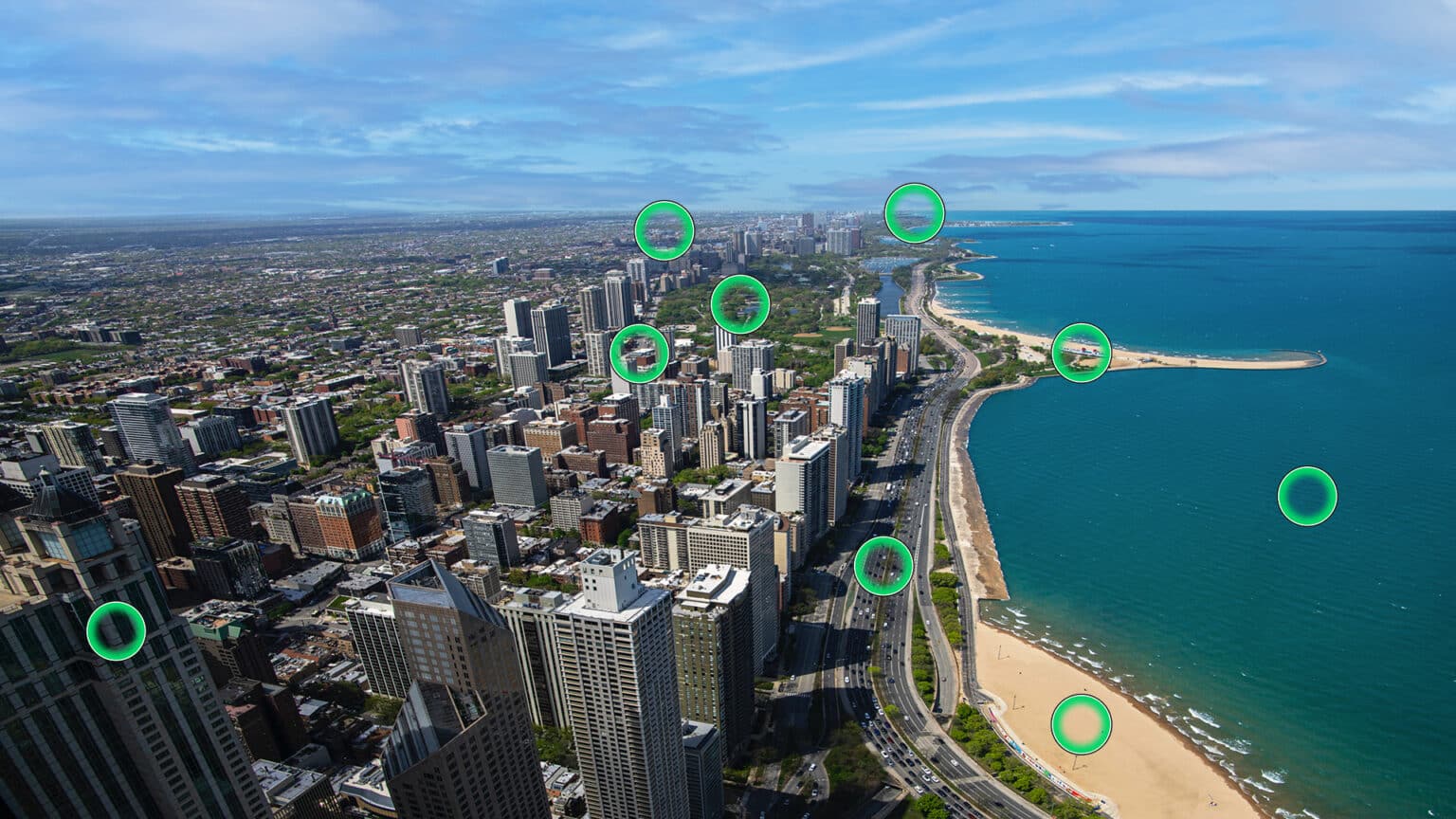 Image of the north side of Chicago with highlighted points of interest